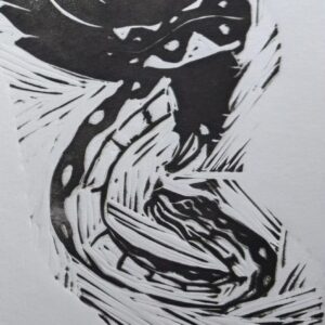 THE EMBRACE lino print